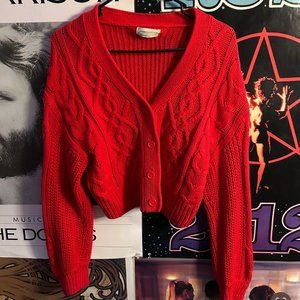 Red Cable Knit Cropped Sweater